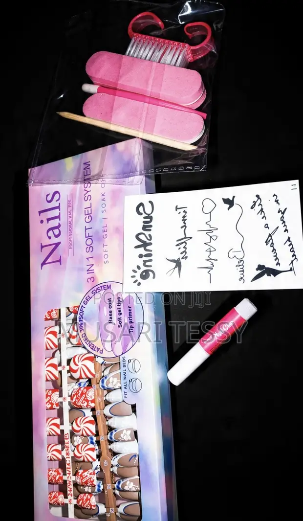 5-in-1 Soft Gel Press-On Nails Kit with Glue & Tools - 1