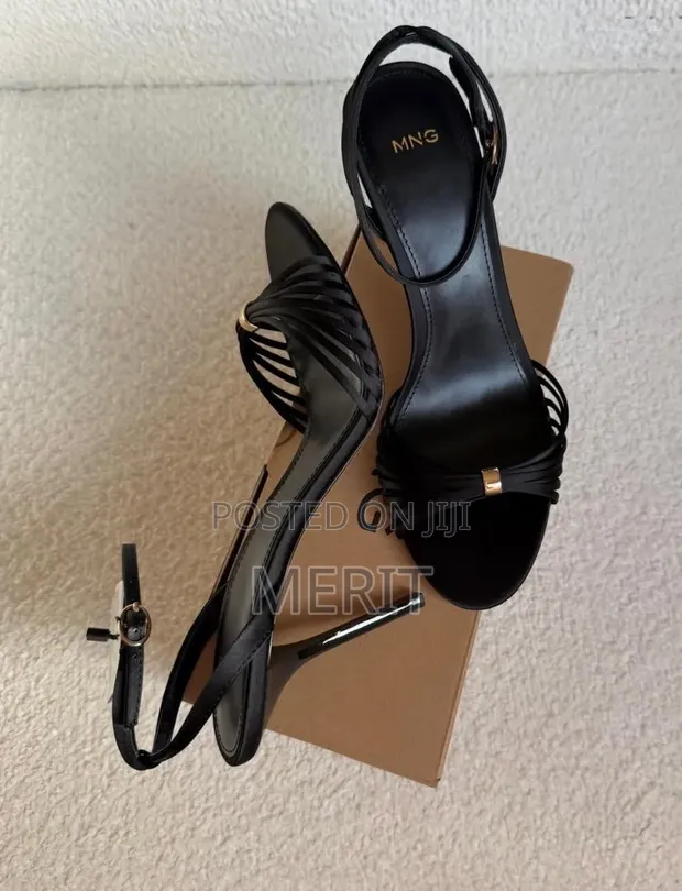 Mango Black Open-Toe Strappy Heeled Sandals - 1