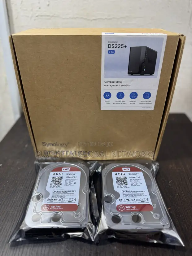 Synology DS225+ NAS DiskStation with 2x 4TB WD Red NAS HDDs - 1