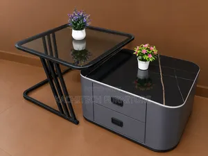 2-in-1 Center Table - Glossy Multicolored Glass Top
