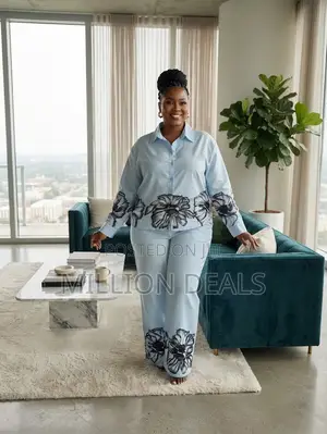 2 Pieces Luxury Linen Women Shirt & Pant Set 3XL