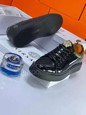 Versace Men's Black Patent Leather Lace-Up Sneakers