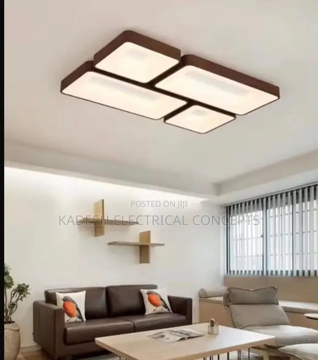 Square Wooden Grain LED Ceiling Lamp - 1