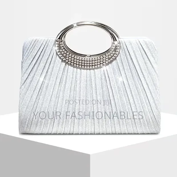 Pleated Silver Clutch Party Purse - 1