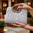 Pleated Silver Clutch Party Purse - 5