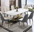 Luxury 6-Seater Marble Dining Table Set - Gold Base & Chairs - 1