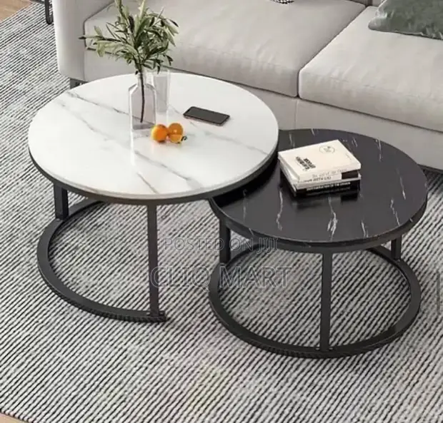 2-Piece Round Nesting Center Table Set - Marble Top - 1