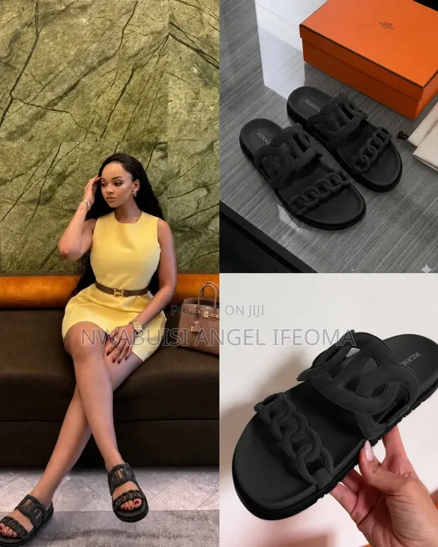 Hermès Suede Chain Slides - 1