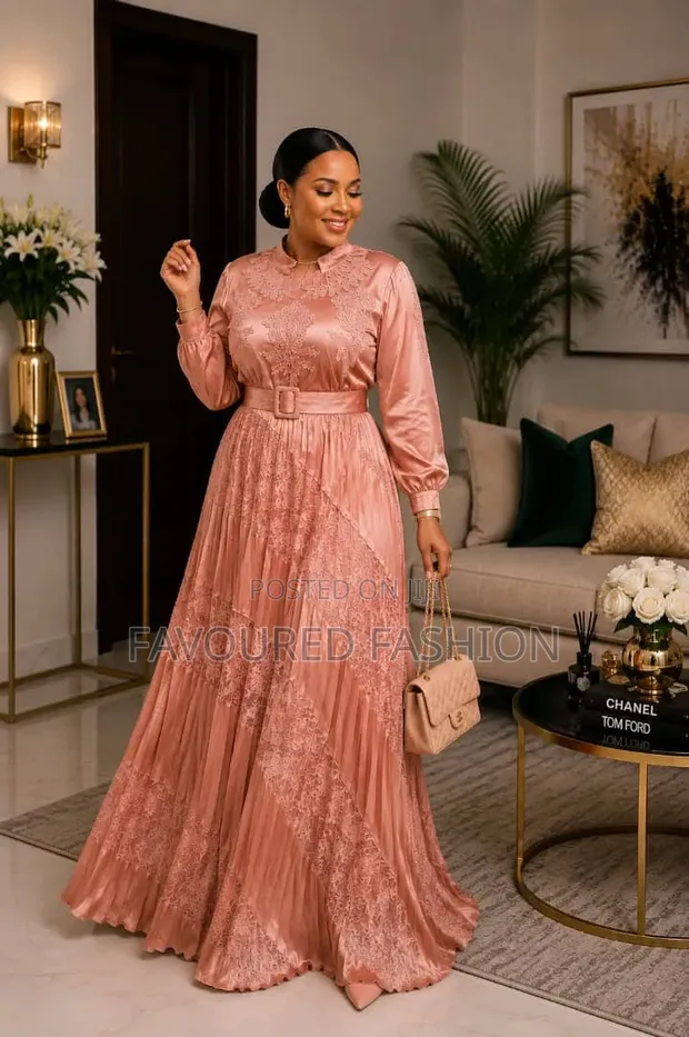 Classy Women's Gold Dresses with Pockets - 1