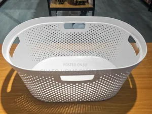 Plastic Laundry Basket / Clothes Hamper - White/Grey