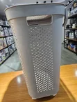Large Premium Plastic Laundry Basket with Lid and Wheels - Grey/White - 3
