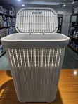 Woven Plastic Laundry Basket with Lid - Light Grey/White - 2
