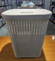 Woven Plastic Laundry Basket with Lid - Light Grey/White - 3
