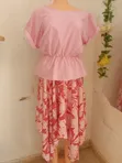 One-Sided Off-Shoulder Blouse with Handkerchief Skirt (Large) - 1