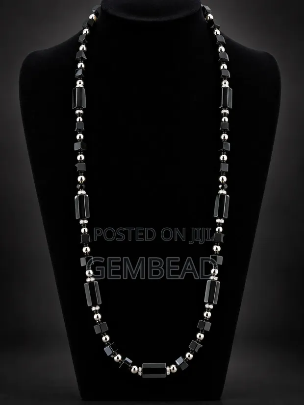 Sophisticated Black & Silver Beaded Necklace - 1