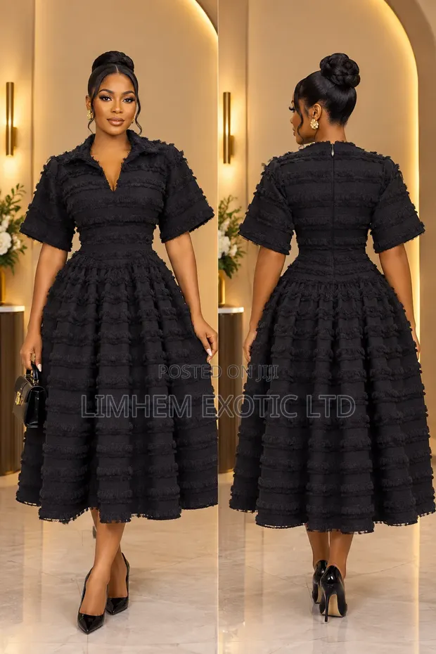 Luxury Brown Ruffle Flare Dress - 1