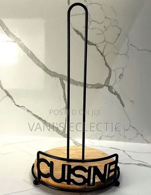 Stylish Black Metal Wood Kitchen Paper Towel Holder