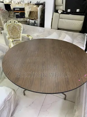 Big Round Wooden Table with Foldable Metal Legs