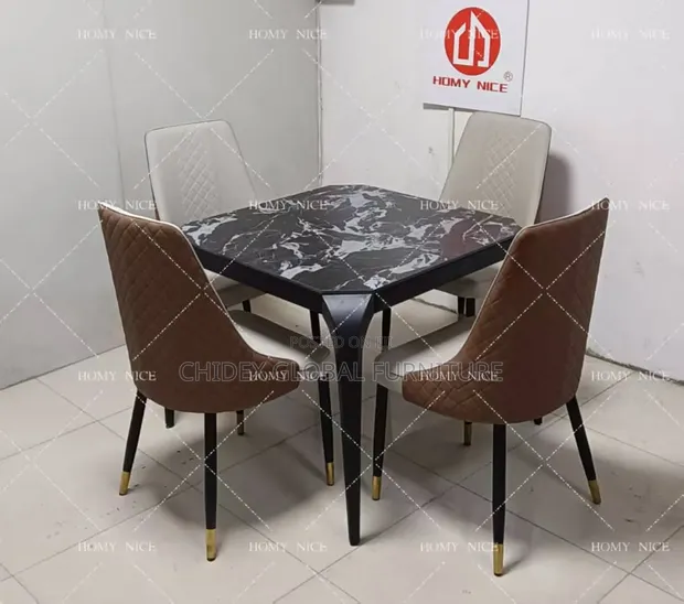 Brand New 4-Seater Ceramic Top Dining Table with Leather Chairs - 1