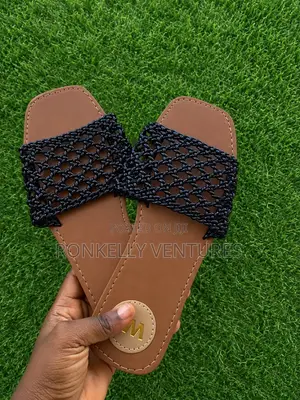 Wisteria Black Leather Slides - Size 38