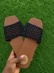 Wisteria Black Leather Slides - Size 38 - 2