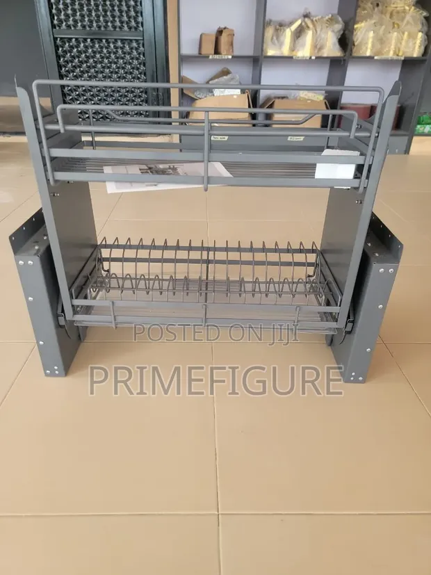 Pull Down Kitchen Plate Rack - Silver - 1