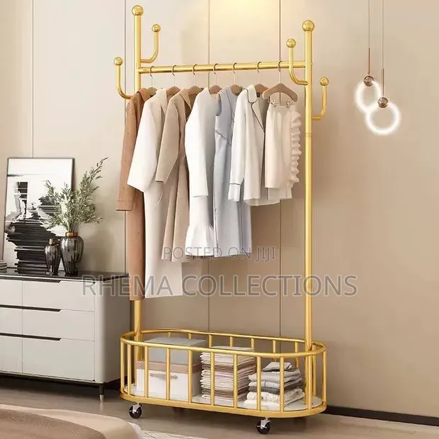 Luxury Gold Single Pole Clothes Rack with Storage Basket (60cm) - 1