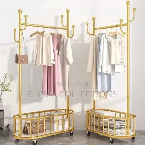 Luxury Gold Single Pole Clothes Rack with Storage Basket (60cm)