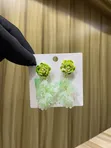 Fashionable Stainless Steel Earrings - White & Green - 4