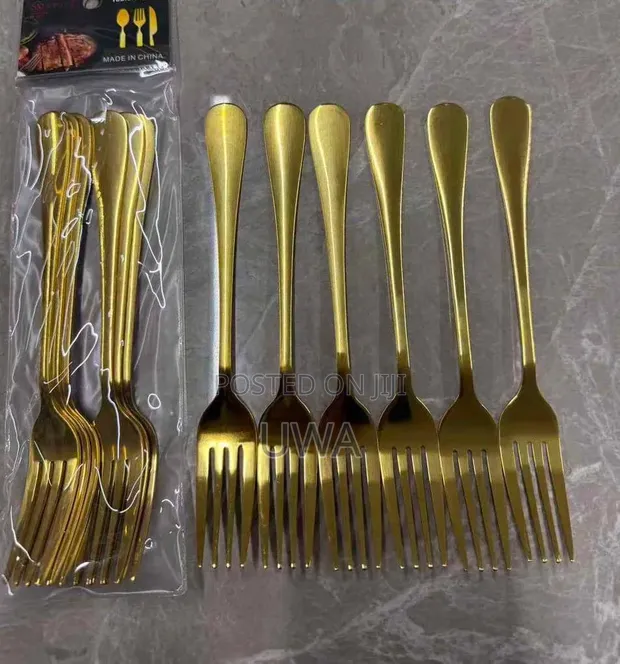 6-Piece Luxury Gold Stainless Steel Fork & Spoon Set - 1