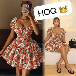 Queen Floral Puff-Sleeve Mini Dress