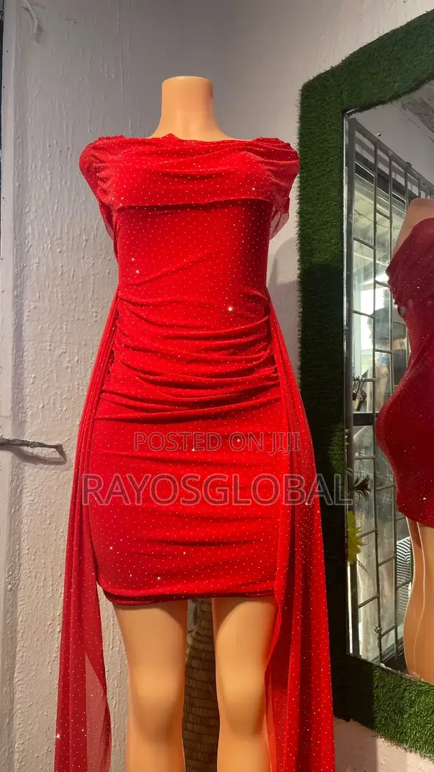 Vibrant Red Off-the-Shoulder Mini Dress with Stones - 1