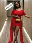 Vibrant Red Off-the-Shoulder Mini Dress with Stones - 2