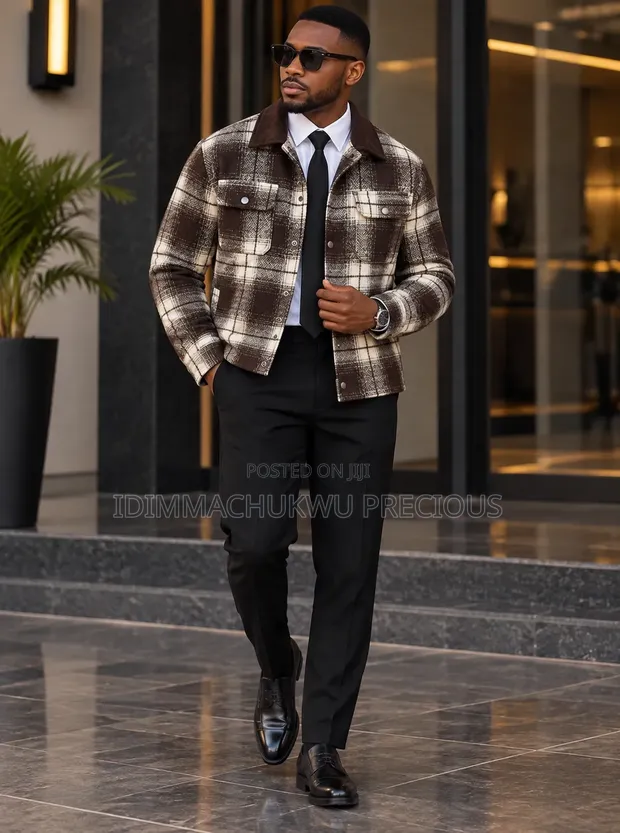 Men's Luxury Plaid Jacket Trouser Set - Shirt & Tie Included - 1