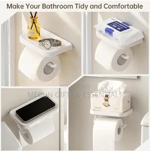 Toilet Tissue Holder with Shelf - White