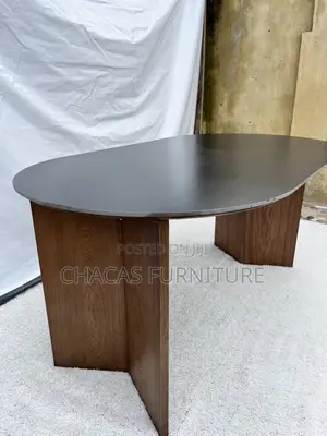 Luxury Oval Marble-Top Dining Table tare da Wooden Base