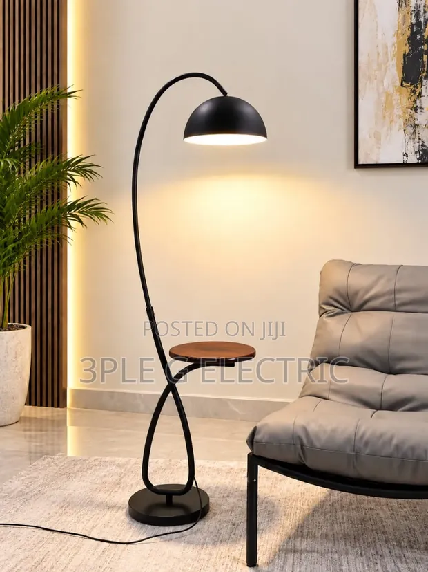 Black Floor Lamp with Integrated Table - 1