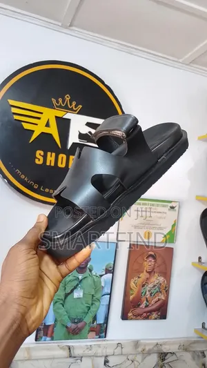 Signature Slide Sandals - Jet Black Leather