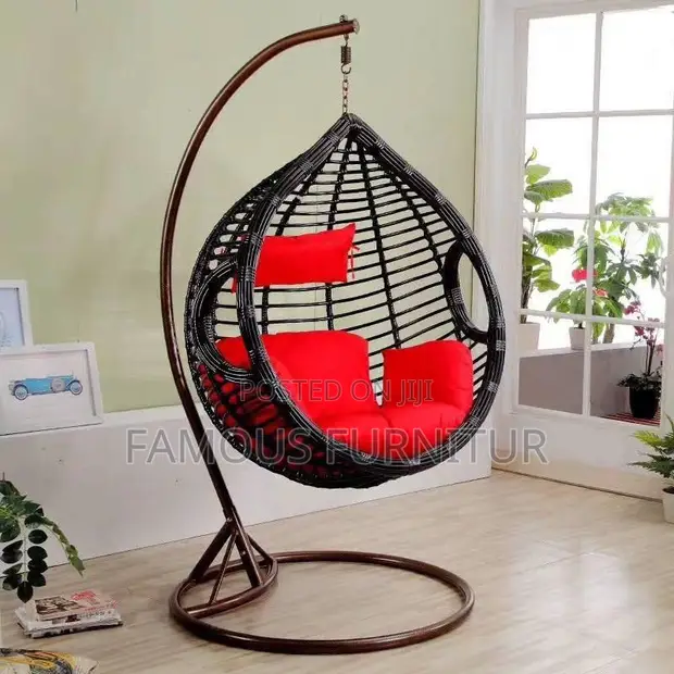 Black Teardrop Rattan Hanging Swing Chair - 1