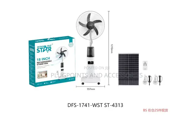 Winning Star 18" Rechargeable Mist Fan with Solar Panel & Bulbs - 1
