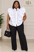 Cotton Shirt with Ruffles and Puff Sleeves - 3