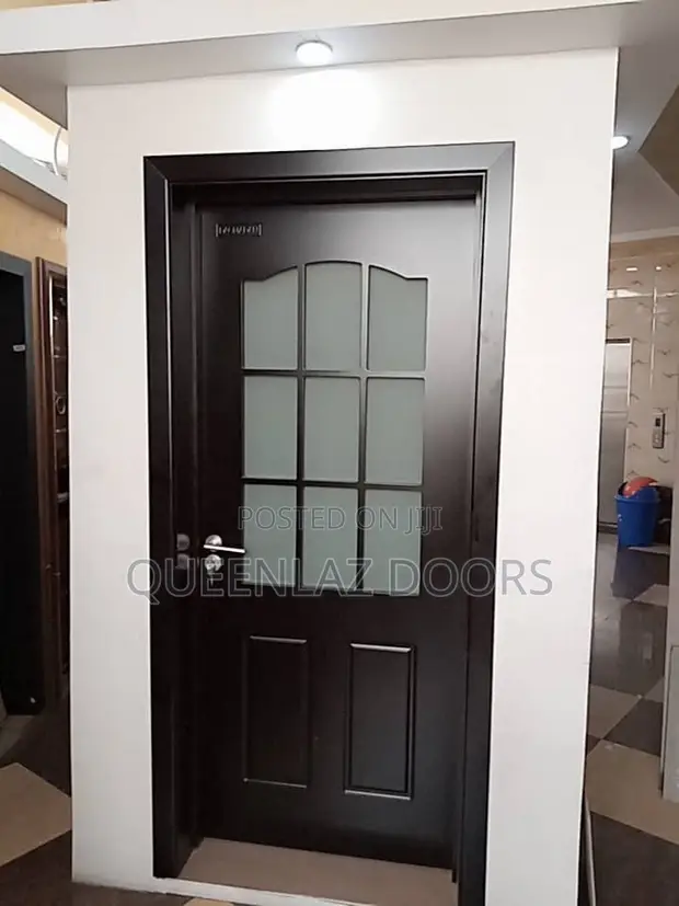 Solid Wood Door with Glass - Brown - 1