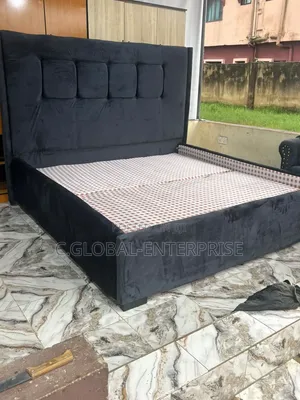 Royal 6x6 Bed Frame & 4-Seater Dining Table Set - Dark Grey