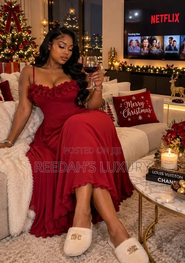 Emerald Elegance Ruffled Lounge Gown - 1