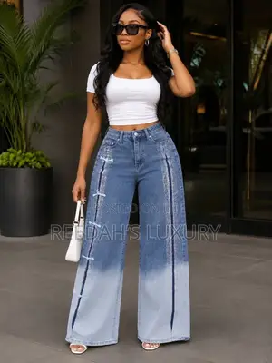 Ombré Bow Accent Wide-Leg Jeans