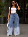 Ombré Bow Accent Wide-Leg Jeans - 1