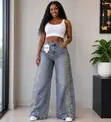 Ombré Bow Accent Wide-Leg Jeans - 2