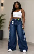 Ombré Bow Accent Wide-Leg Jeans - 4