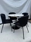 Modern 5-Piece Round Dining Set - White Faux-Marble Top - 1