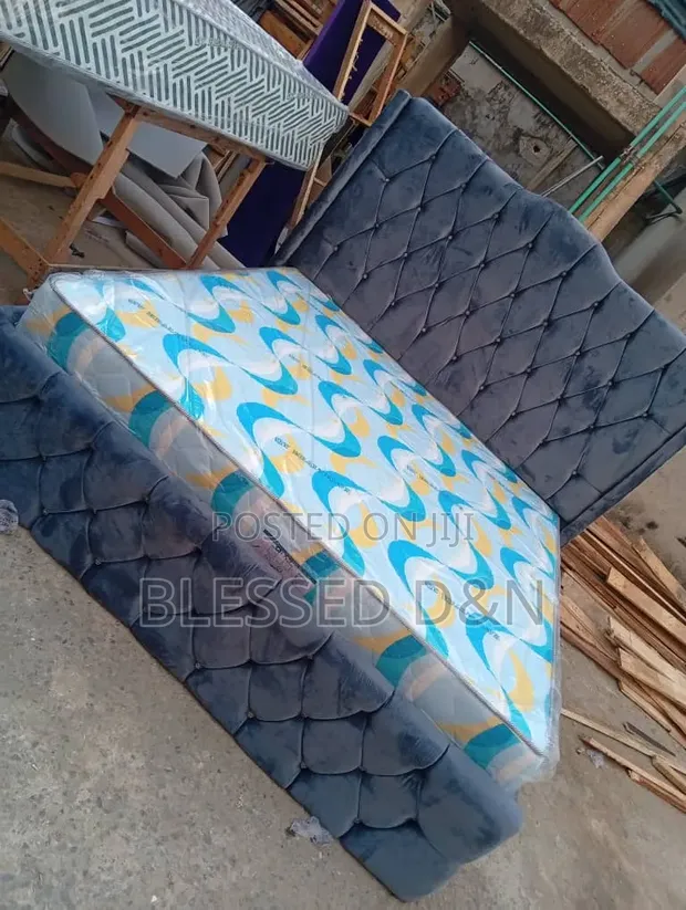 6x6 Grey Upholstery Bed Frame - 1